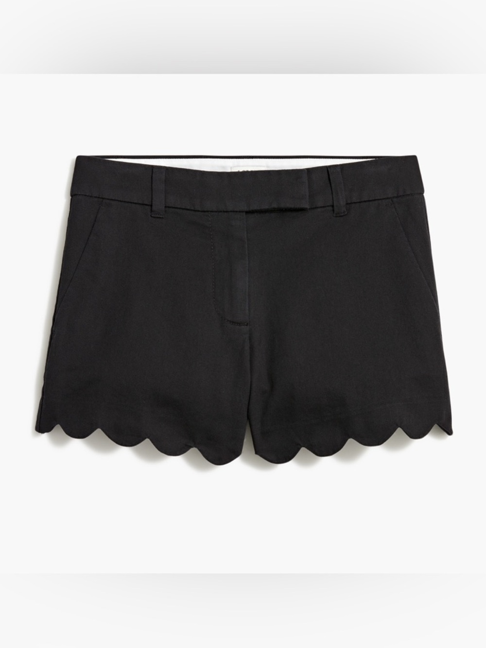 J. CREW Scallop Hem Cotton Shorts Preppy Feminine in Black Size 0 NWT
